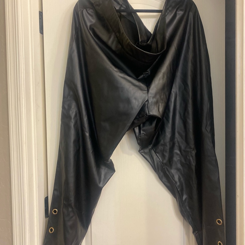 Ashley Stewart Black Faux Leather pants with gold
